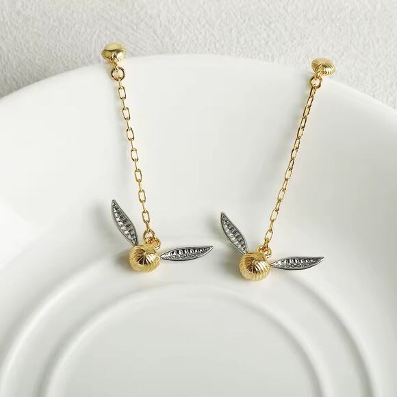 Harry Potter Dainty Winged Golden Snitch Dangling Earrings - Picture 1 of 4